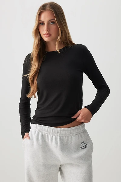 Ardene Brushed Jersey Long Sleeve T-Shirt in | Size | Cotton/Elastane