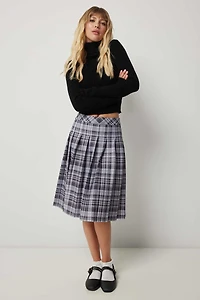 Ardene Plaid Midi Pleated Skirt in Grey | Size XS | Polyester/Elastane