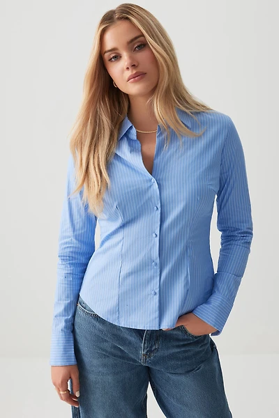 Ardene Fitted Shirt in Light Blue | Size | Cotton/Elastane/Polyamide