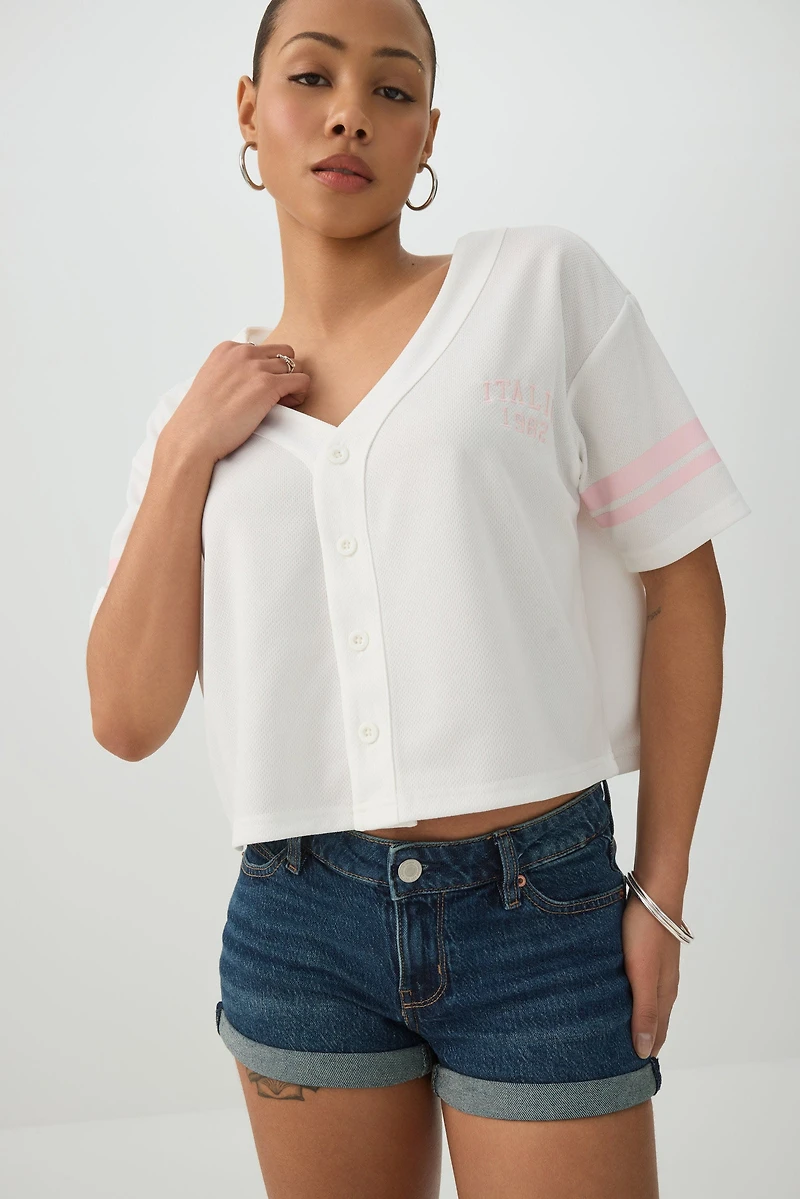 Short taille basse en denim extensible