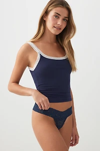 Ardene Everyday Lace Thong Panty in Dark Blue | Size | Nylon/Elastane