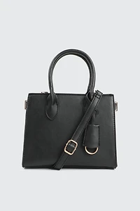 Ardene Small Tote Bag with Keychain in Black | 100% Recycled Polyester/Faux Leather