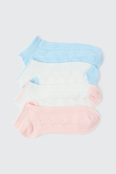 Ardene 4-Pack Embossed Heart Ankle Socks in Light Blue | Polyester/Spandex