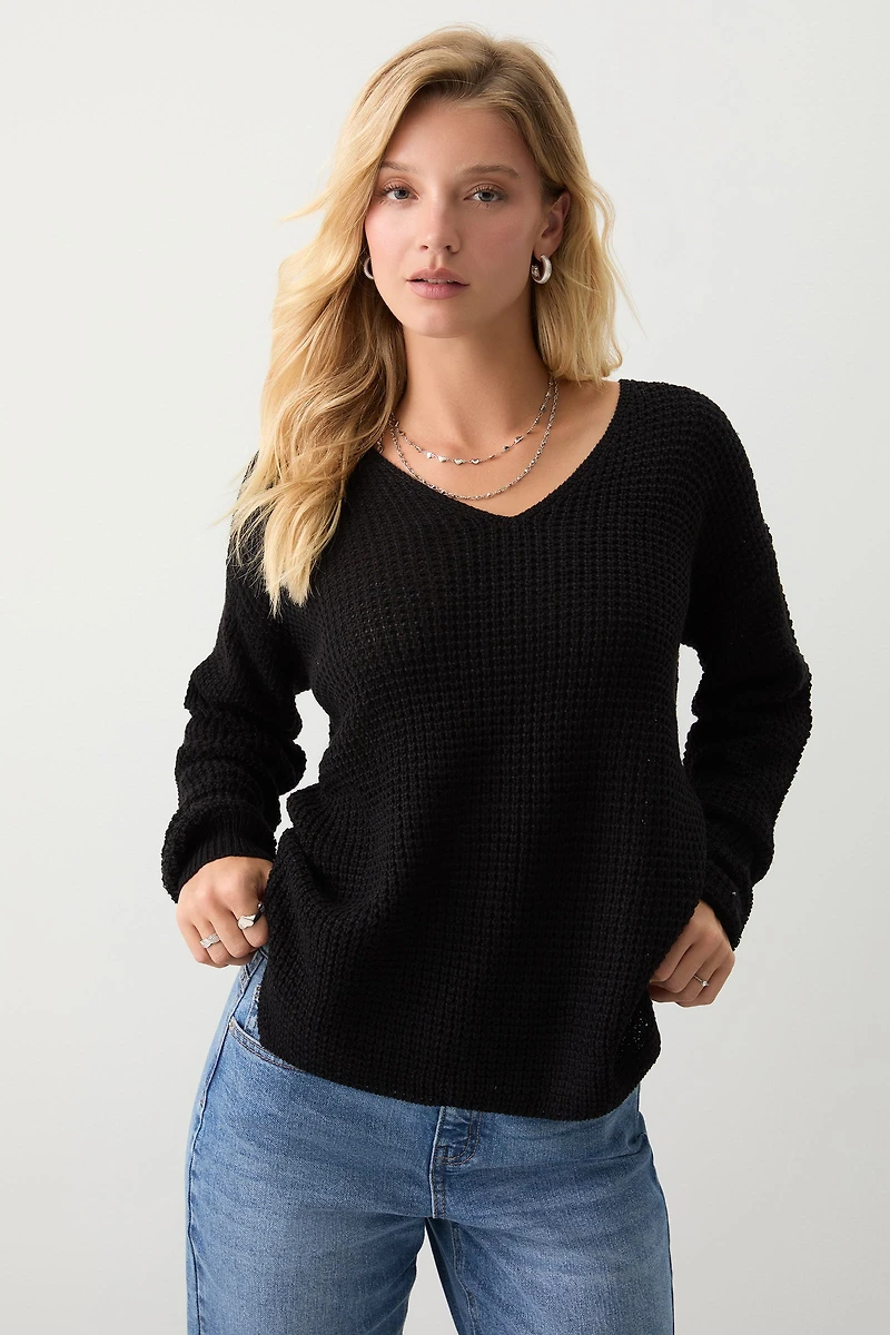 Ardene Shaker Stitch V-Neck Sweater in | Size | 100% Acrylic