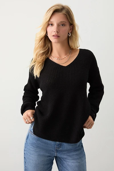 Ardene Shaker Stitch V-Neck Sweater in | Size | 100% Acrylic