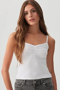 Ardene Basic Ribbed Tank Top with Shirring in White | Size | Polyester/Spandex | Eco-Conscious