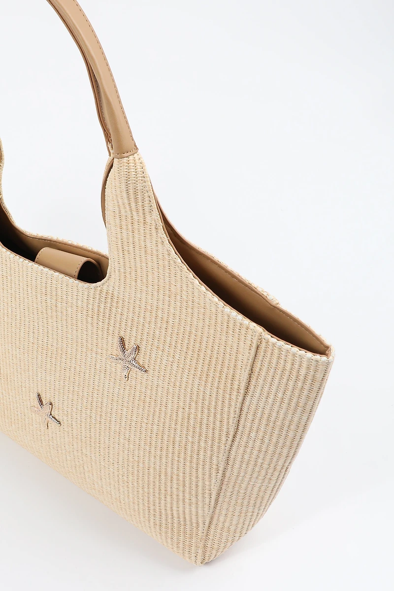 Fourre-tout en paille à détail d'étoiles de mer
