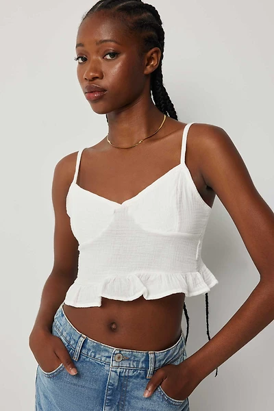 Ardene Babydoll Crop Top in White | Size
