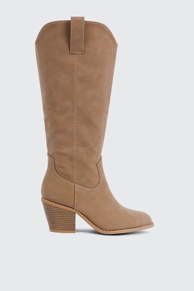 Ardene Cowboy Inspired Boots in Beige | Size | Faux Suede | Eco-Conscious