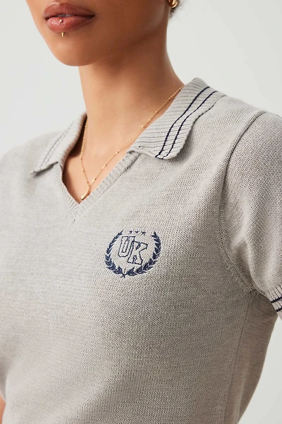 Ardene Short Sleeve Polo Sweater in Grey | Size | Polyester/Cotton