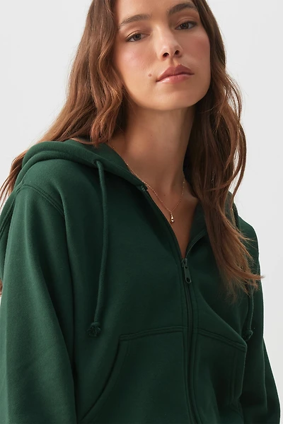 Ardene MADESOFT Fleece Short Zip Up Hoodie in Ivy | Size | Polyester/Cotton | Eco-Conscious
