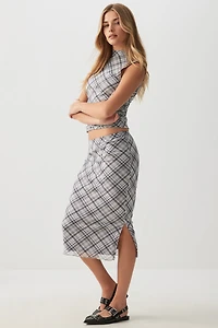 Ardene Printed Mesh Midi Skirt in Grey | Size XS | Polyester/Spandex