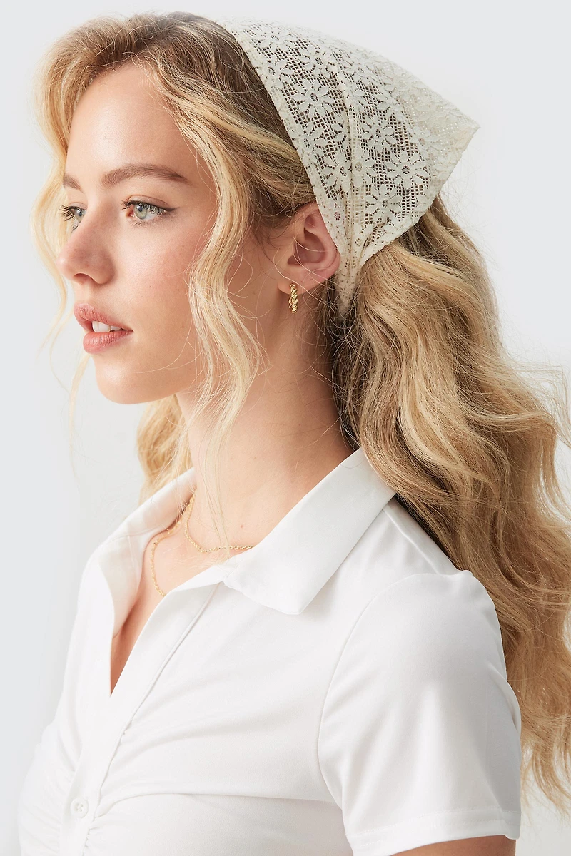 Ardene Triangle Lace Bandana in Off-White | Polyester/Elastane
