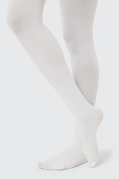 Ardene Rib Tights in White | Size Small | Nylon/Elastane