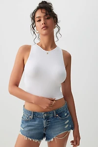 Ardene Basic High Neck Seamless Crop Tank Top in White | Size | Nylon/Elastane