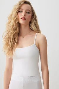 Ardene Basic Lace Trim Crop Tank Top in White | Size | Polyester/Spandex | Eco-Conscious