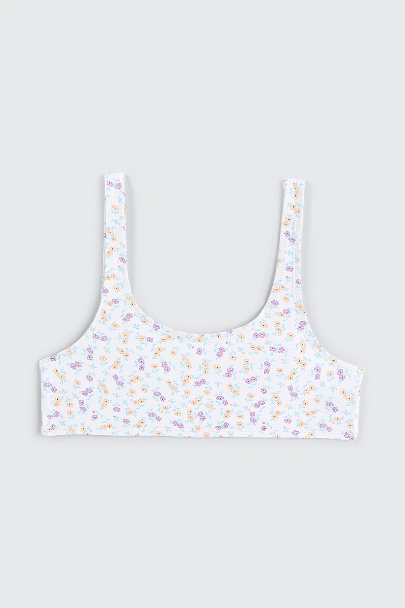 Ardene Kids Printed Bikini Top in White | Size Large | Polyester/Nylon/Elastane | Microfiber