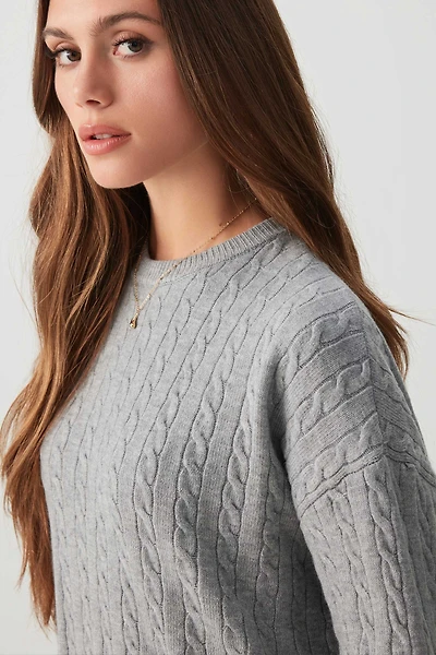 Ardene Long Cable Knit Sweater in Grey | Size Small | Polyester/Nylon