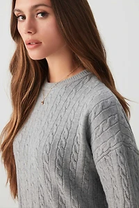 Ardene Long Cable Knit Sweater in Grey | Size Small | Polyester/Nylon