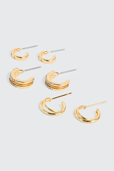 Ardene 3-Pack 14K Gold Plated Hoop Earrings | Stainless Steel