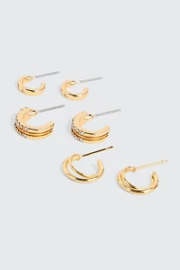 Ardene 3-Pack 14K Gold Plated Hoop Earrings | Stainless Steel