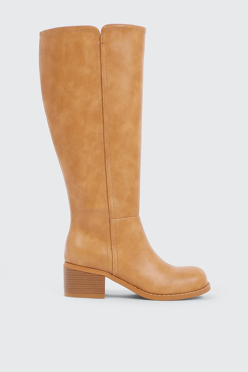 Ardene Square Toe Knee High Boots in Beige | Size | Faux Leather