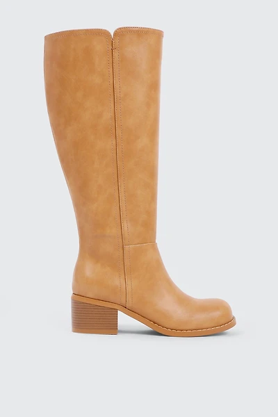 Ardene Square Toe Knee High Boots in Beige | Size | Faux Leather