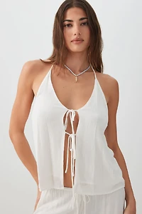 Camisole en tissu froissé nouée à l'avant