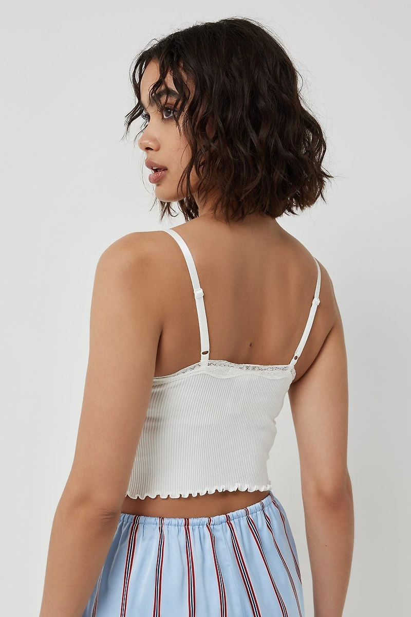 Camisole côtelée sans coutures bordée de dentelle