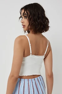 Camisole côtelée sans coutures bordée de dentelle