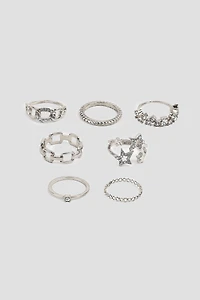 Ardene 7-Pack Celestial Rings in Silver | Size Small