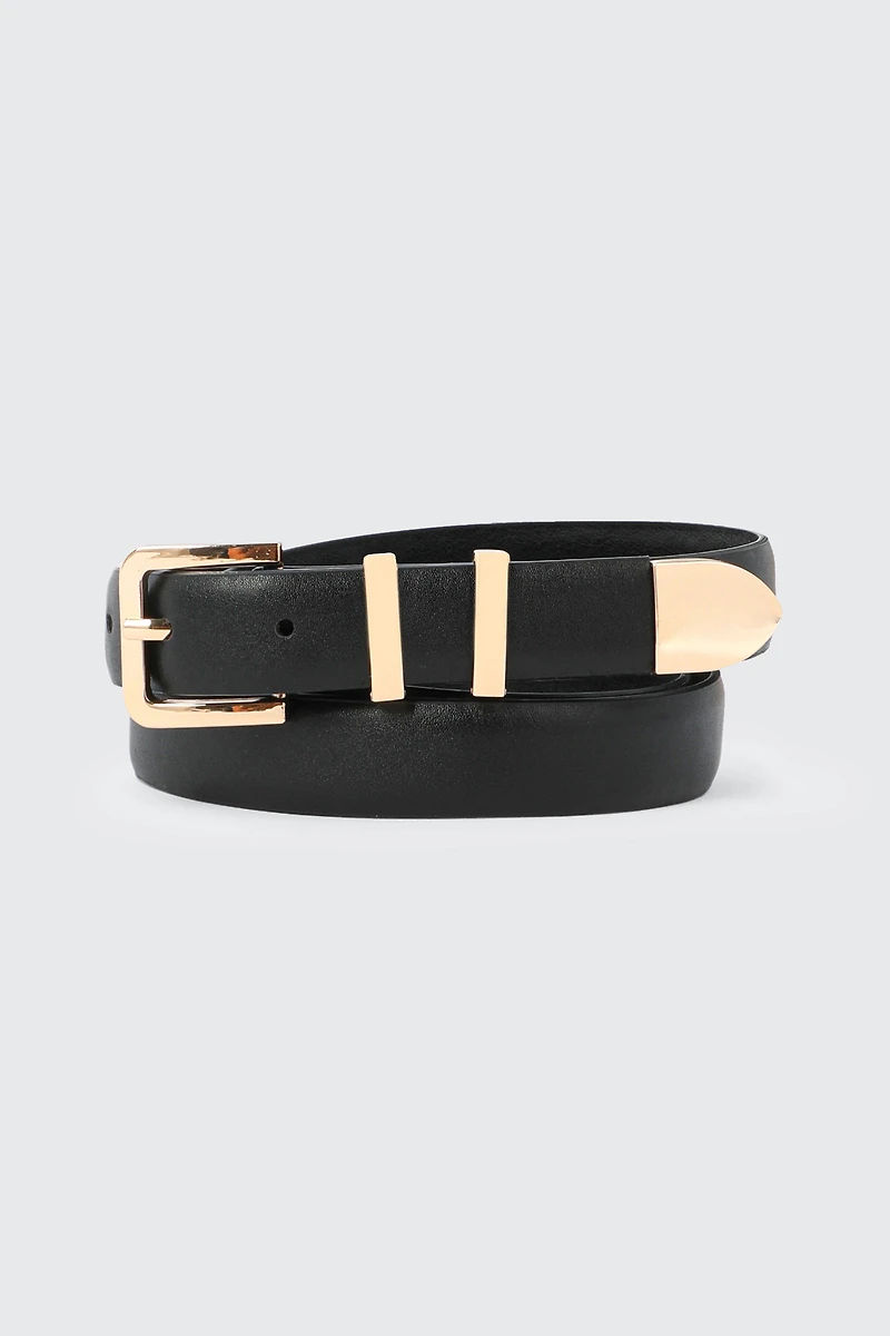Ardene Belt with Metal Tip in Black | Size Small | Faux Leather