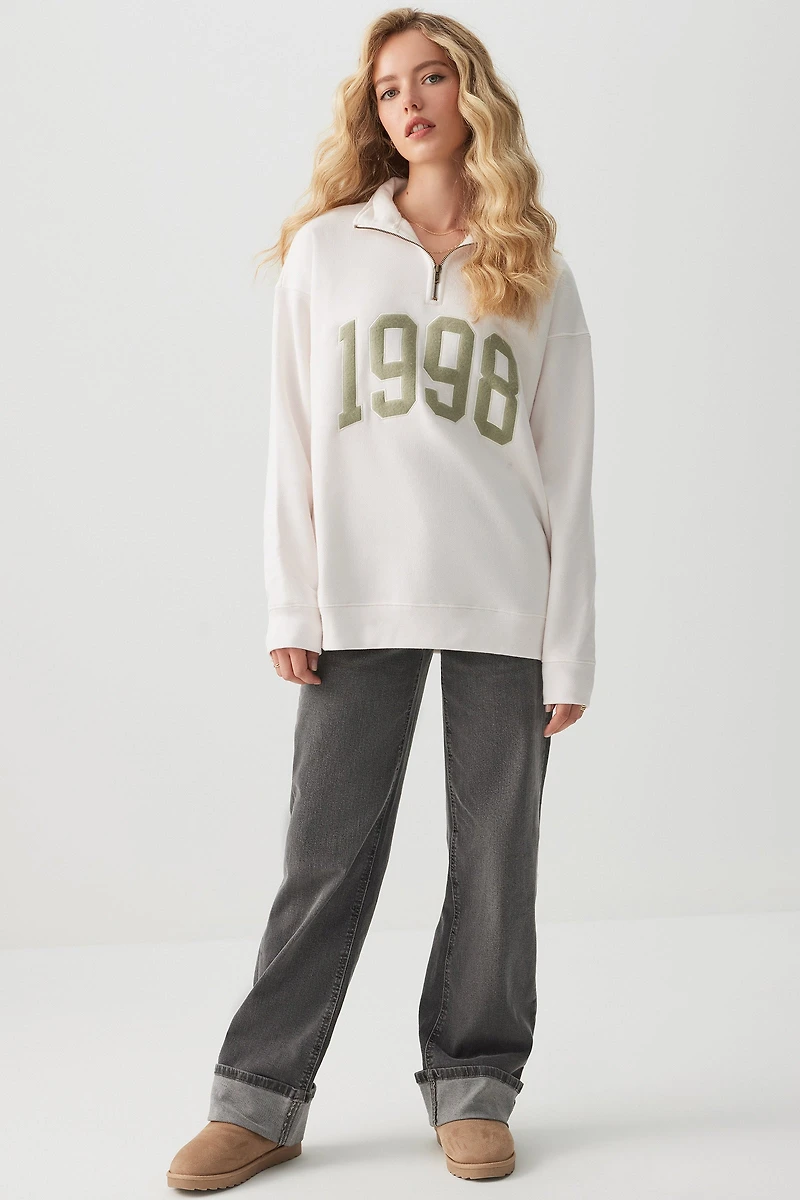 Chandail ample à demi-glissière broderie