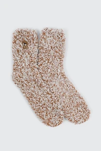 Ardene Bear Embroidered Cozy Socks in Brown | Polyester/Elastane