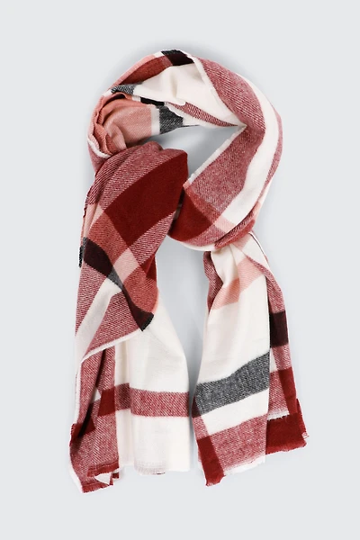 Ardene Rectangular Plaid Scarf in Burgundy | Polyester