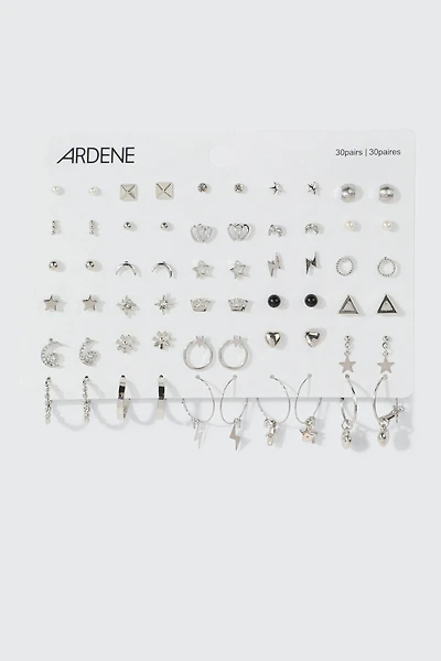 Ardene 30-Pack Assorted Earrings in Silver | Stainless Steel