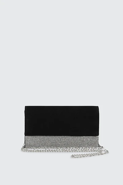 Ardene Rhinestone Embellished Clutch in Black | Polyester