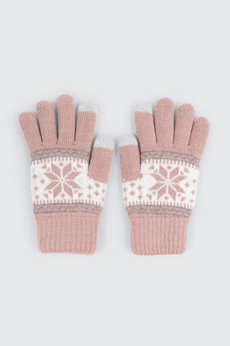 Ardene Fair Isle Gloves in Medium Pink | Polyester/Cotton