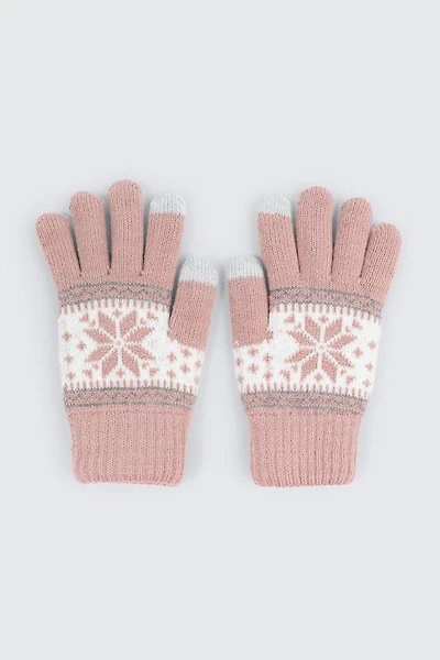 Ardene Fair Isle Gloves in Medium Pink | Polyester/Cotton