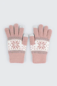Ardene Fair Isle Gloves in Medium Pink | Polyester/Cotton