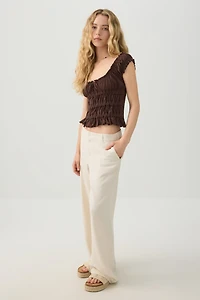 Pantalon tailleur jambe large en mélange de lin