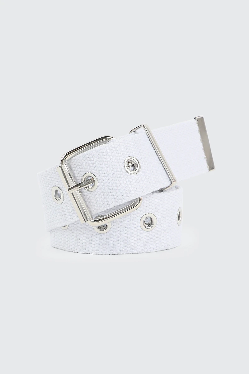 Ardene Canvas Eyelet Belt in White | Size Small | Polyester