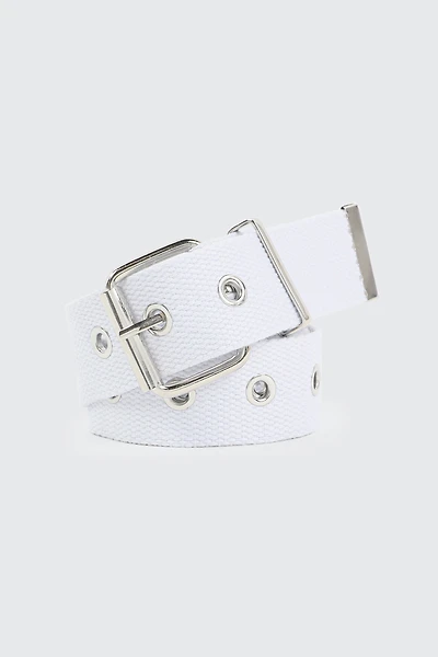 Ardene Canvas Eyelet Belt in White | Size Small | Polyester
