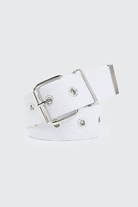 Ardene Canvas Eyelet Belt in White | Size Small | Polyester