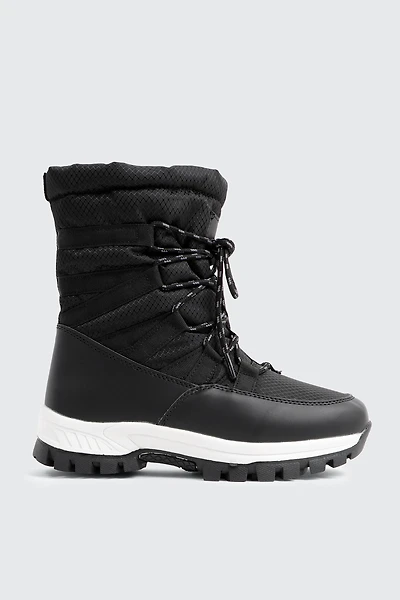 Ardene Lace Up Snow Boots in Black | Size | Faux Leather/Nylon