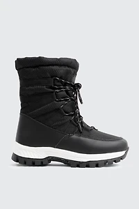 Ardene Lace Up Snow Boots in Black | Size | Faux Leather/Nylon