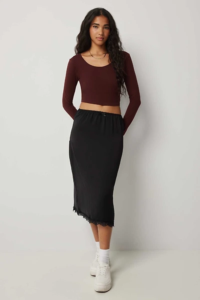 Ardene Lace Trim Slip Skirt in Black | Size | Polyester