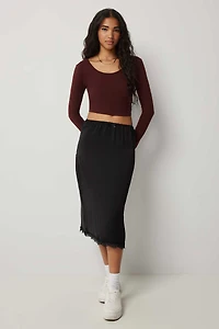 Ardene Lace Trim Slip Skirt in Black | Size | Polyester