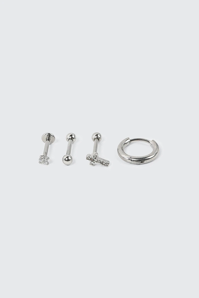 Ardene 4-Pack Cartilage Piercings with Cross Detail in Silver