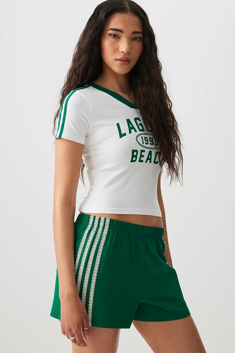 Ardene Track Shorts with Side Lace Trim in Green | Size | Polyester/Spandex